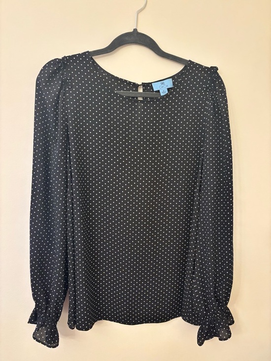 CeCe Tops - CeCe Black and White Polka Dot Long-Sleeve Blouse Dress